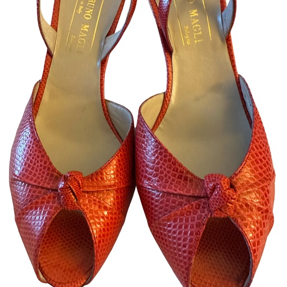 Bruno Magli Elegant Vintage Red Leather Snakeskin Print Peep-Toe Slingback Heels - Picture 5 of 8